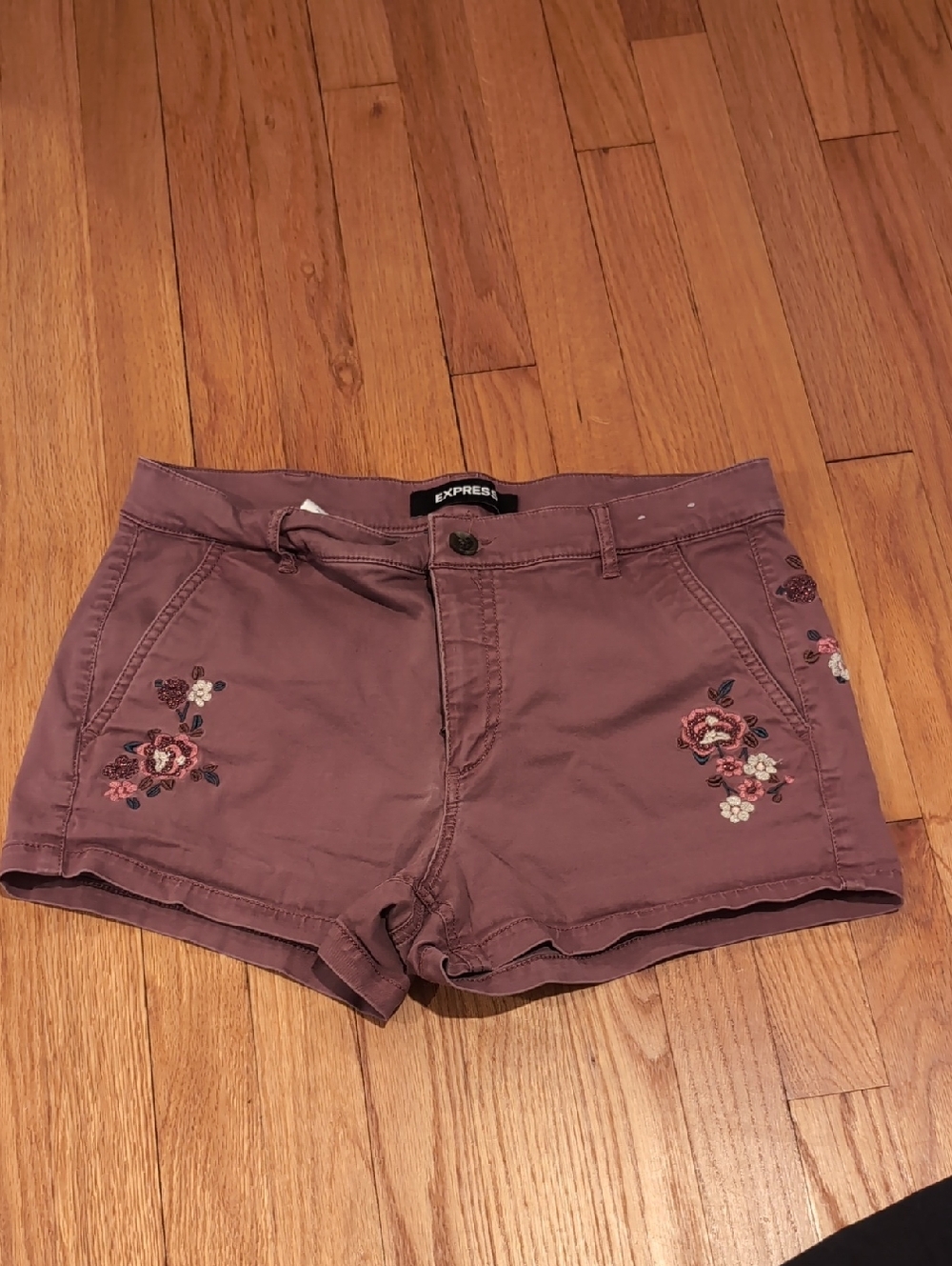 Express Mauve Floral Embroidered Jean Shorts